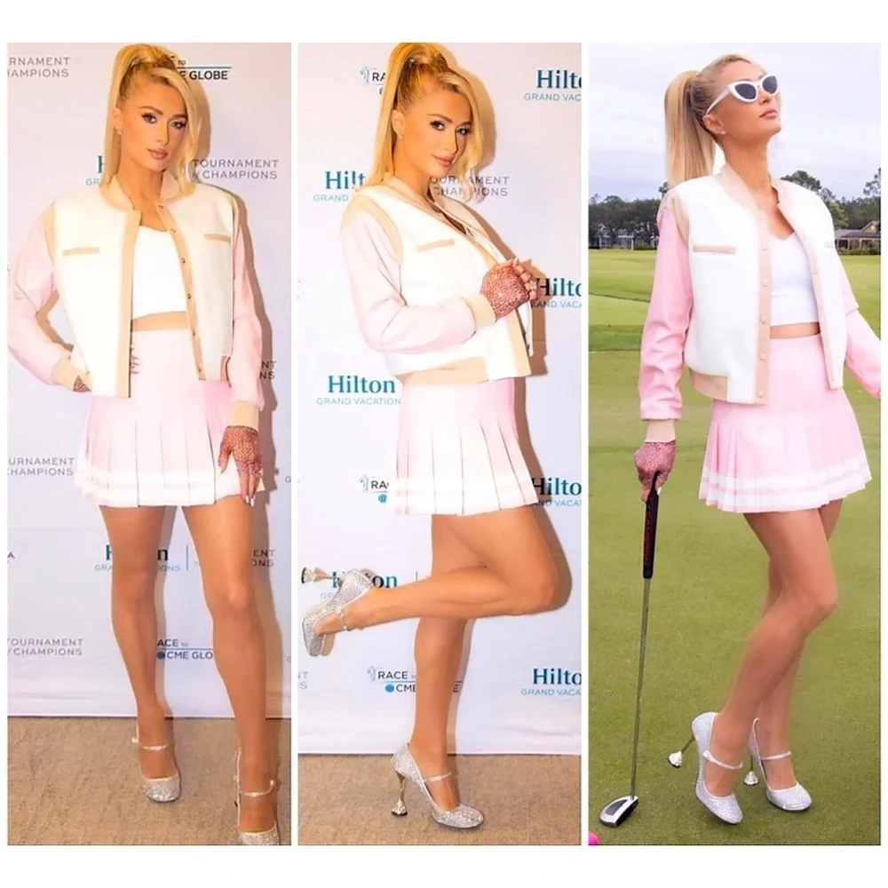 Alice + Olivia Carter Pink Pleated Varsity Striped Mini Skirt